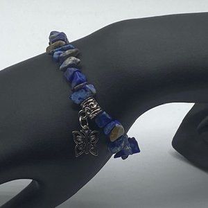 Lapis Stone Bracelet W/Butterfly Charm